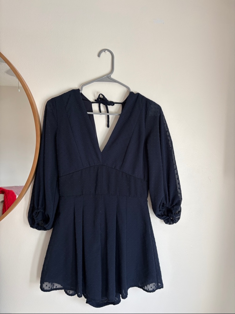 Francesca’s Navy V-Neck Long Sleeve Romper